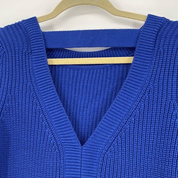 Loft Shaker Chunky Knit Open Back Keyhole  Side Slit Sweater Cobalt Blue S - Picture 9 of 14